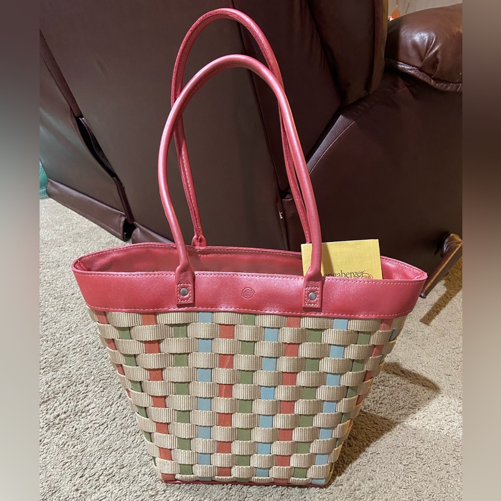 Longaberger TO GO WOVEN BASKET Leather PURSE TOTE Mother’s Day 2008 Pink USA